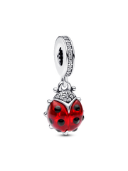 Red Ladybird Dangle Charm - Sterling silver