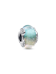 Multicolour Murano Glass & Curved Feather Charm - Sterling silver