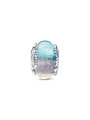 Multicolour Murano Glass & Curved Feather Charm - Sterling silver
