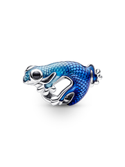 Metallic Blue Gecko Charm - Sterling silver