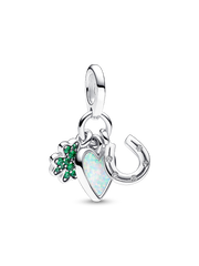FINAL SALE - Four Leaf Clover, Heart and Horseshoe Triple Dangle Charm - Sterling silver