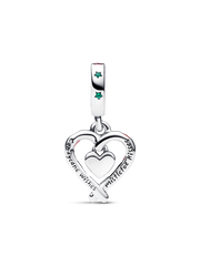 Double Candy Cane Heart Christmas Dangle Charm - Sterling silver