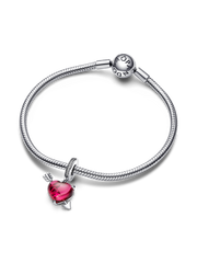 Red Heart & Arrow Murano Glass Dangle Charm - Sterling silver