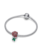 Sparkling Rose in Bloom Charm - Sterling silver