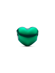 Metallic Green Heart Charm - Sterling silver