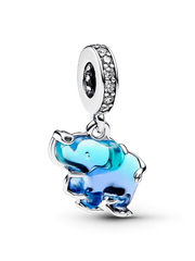 Blue Murano Glass Elephant Dangle Charm - Sterling silver