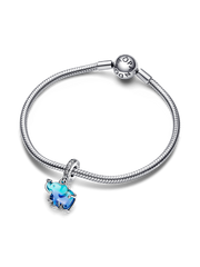 Blue Murano Glass Elephant Dangle Charm - Sterling silver