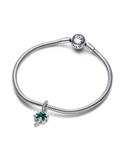 Opalescent Green Palm Tree Dangle Charm - Sterling silver