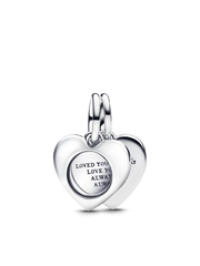 Engravable Double Heart Charm Bracelet Set