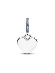 Engravable Heart Blue Stone Dangle Charm - Sterling silver