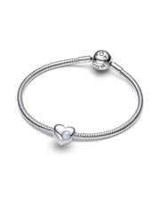 Engravable Sea Aqua Blue Stone Heart Charm - Sterling silver