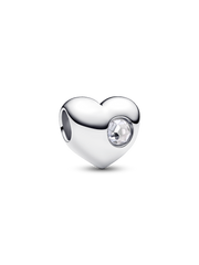 Engravable Clear Stone Heart Charm - Sterling silver