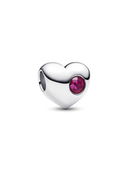 Engravable True Red Stone Heart Charm - Sterling silver