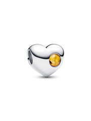 Engravable Honey Stone Heart Charm - Sterling silver