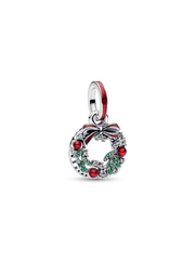 Holiday Wreath Double Dangle Charm - Sterling silver