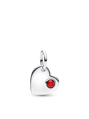 January Engravable Red Stone Heart Dangle Charm - Sterling silver