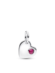 July Engravable Heart True Red Stone Dangle Charm - Sterling silver