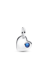 September Engravable Heart Blue Stone Dangle Charm - Sterling silver