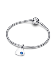 September Engravable Heart Blue Stone Dangle Charm - Sterling silver