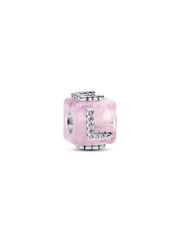 Pink Murano Glass Love Cube Charm - Sterling silver