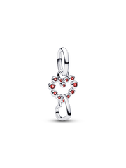 Connected Hearts & Red Stones Dangle Charm - Sterling silver
