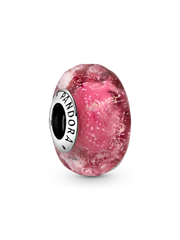 Wavy Fancy Pink Murano Glass Charm - Sterling silver
