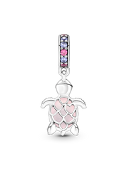 Murano Glass Pink Sea Turtle Dangle Charm - Sterling silver