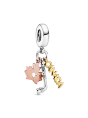 FINAL SALE - Canada, Maple Leaf & Hockey Stick Dangle Charm - Sterling silver, 14k gold plating, 14k rose gold plating