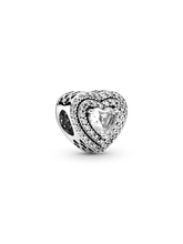 Sparkling Leveled Hearts Charm - Sterling silver
