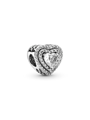 Sparkling Leveled Hearts Charm - Sterling silver