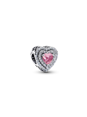 Sparkling Leveled Hearts Charm - Sterling silver