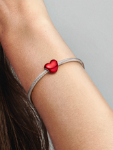Metallic Red Heart Charm - Sterling silver
