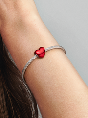 Metallic Red Heart Charm - Sterling silver
