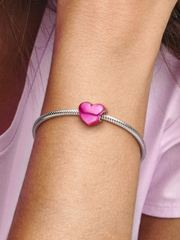 Metallic Pink Heart Charm - Sterling silver