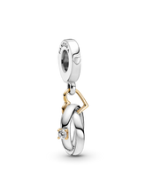 FINAL SALE - Two-tone Wedding Rings Dangle Charm - 14k gold, Sterling silver