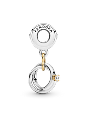 FINAL SALE - Two-tone Wedding Rings Dangle Charm - 14k gold, Sterling silver