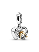 Two-tone Happy Anniversary Dangle Charm - 14k gold, Sterling silver