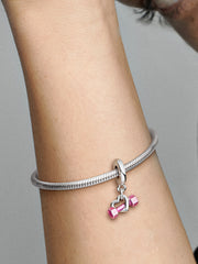 Dumbbell & Heart Dangle Charm - Sterling silver