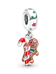 Gingerbread Man Dangle Charm - Sterling silver