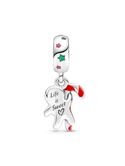 Gingerbread Man Dangle Charm - Sterling silver