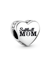 Softball Mom Heart Charm - Sterling silver