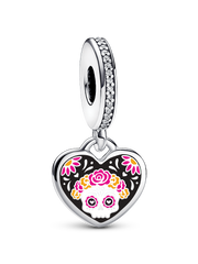 Day of the Dead Sugar Skull Heart Dangle Charm - Sterling silver