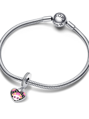 Day of the Dead Sugar Skull Heart Dangle Charm - Sterling silver