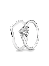 Sparkling Wishbone Heart Ring Set