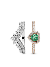 Green Heart Princess Wishbone Stacking Ring Set