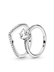Shimmering Solitaire Wishbone Stacking Ring Set