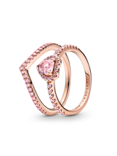 Sparkling Pink Heart Wishbone Ring Set