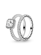True Elegance Square Halo Ring Set