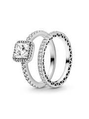 True Elegance Square Halo Ring Set