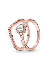 Playful Love Elevated Heart Wishbone Ring Set